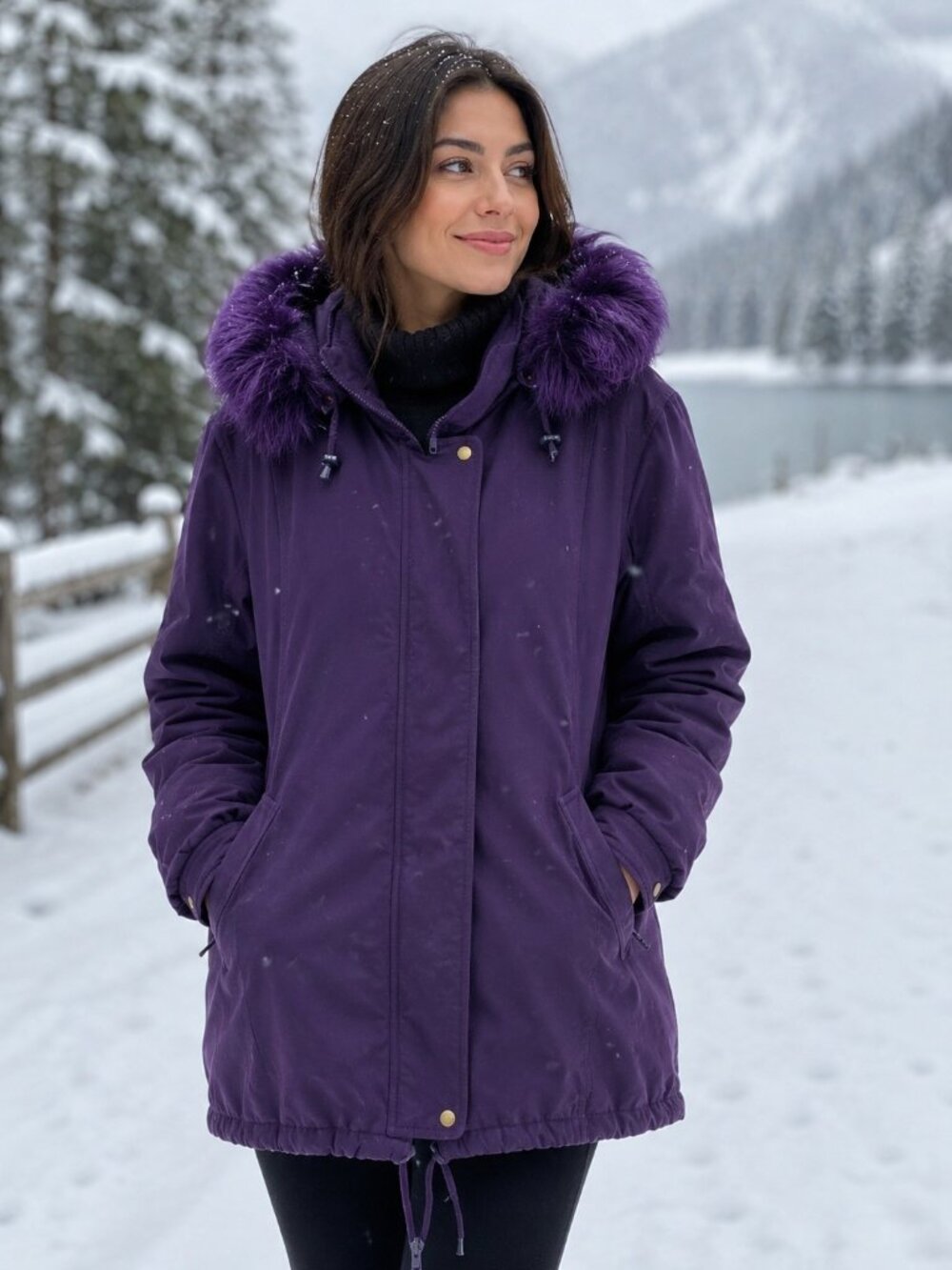 VTG Y2K Preston & York Purple Authentic Fox Fur Hood Jacket 2X Winter Coat Parka